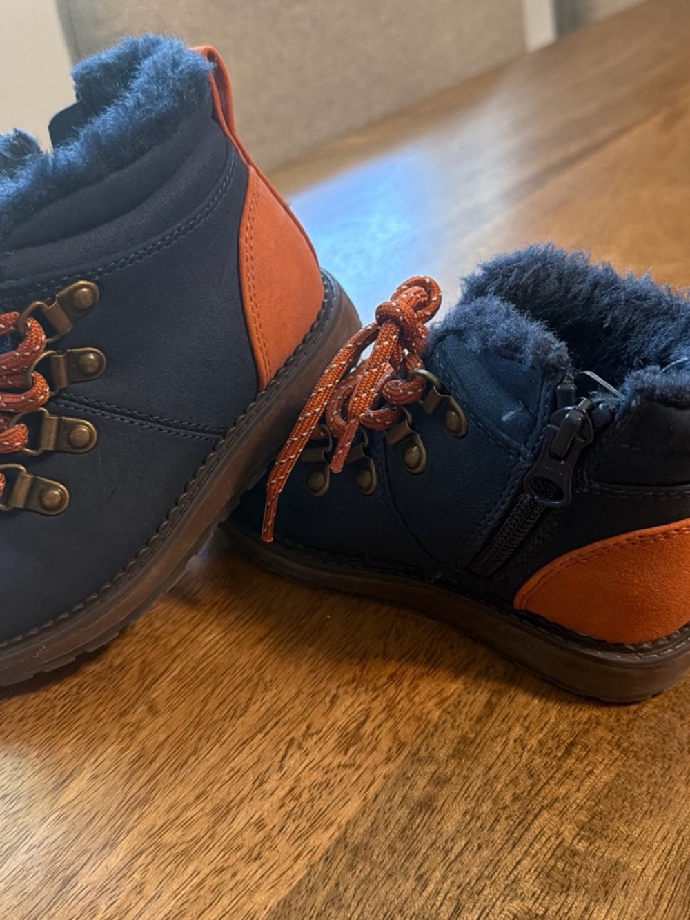 Cat & Jack Navy and Orange Kids Lace-Up Winter Boots
